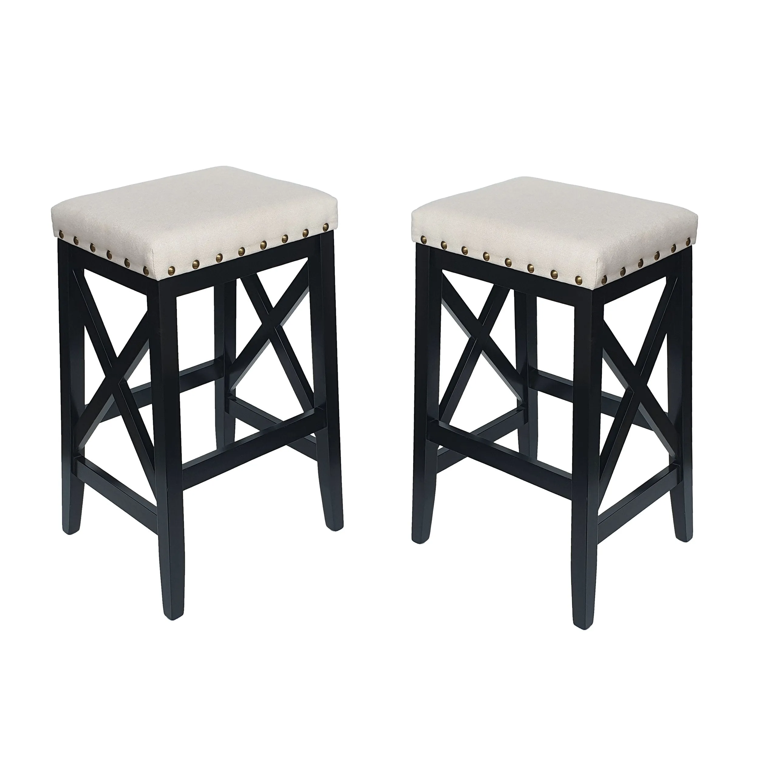 Contemporary Farmhouse Upholstered Fabric Barstools (Set of 2) - NH835903