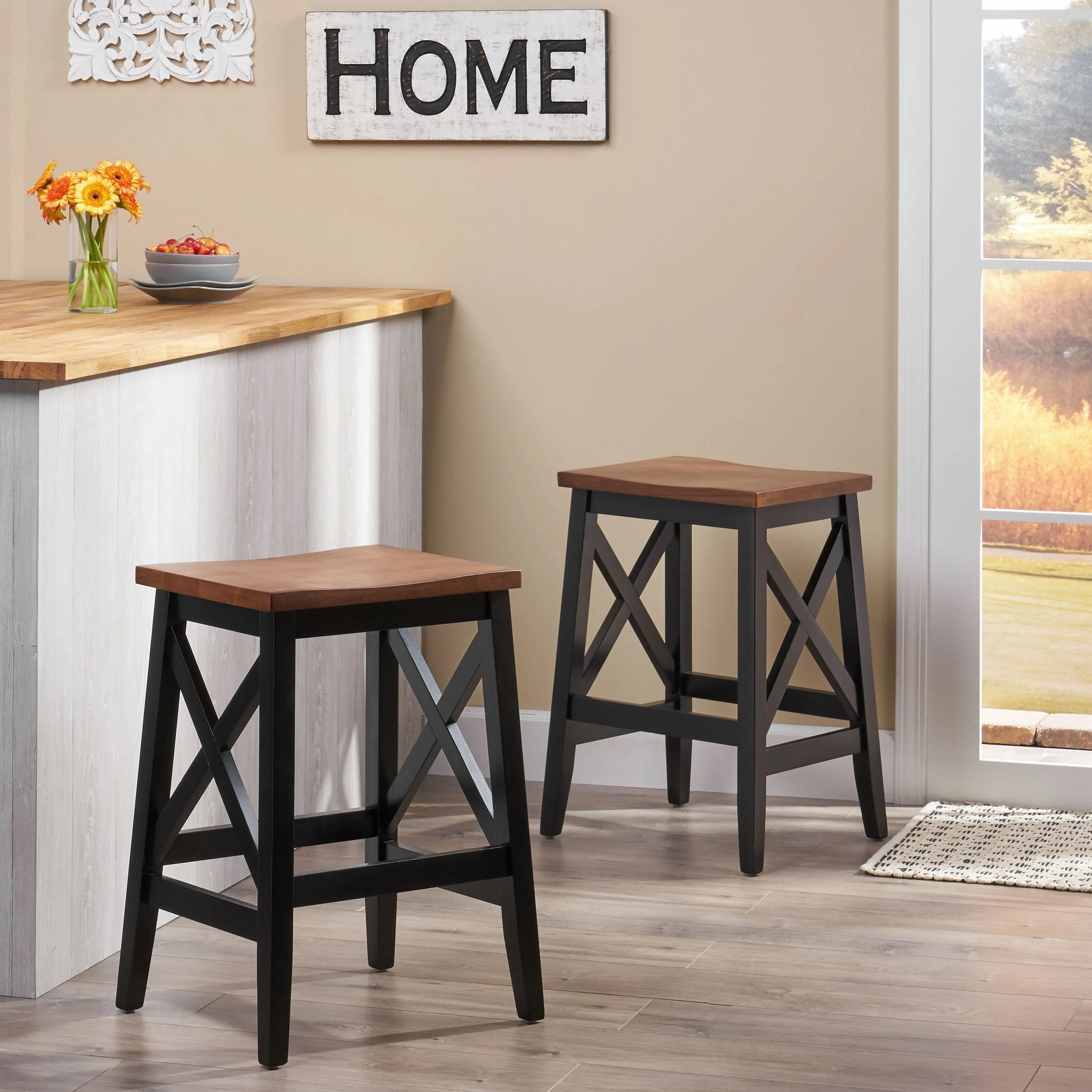 Contemporary Farmhouse Wooden Barstools (Set of 2) - NH245903