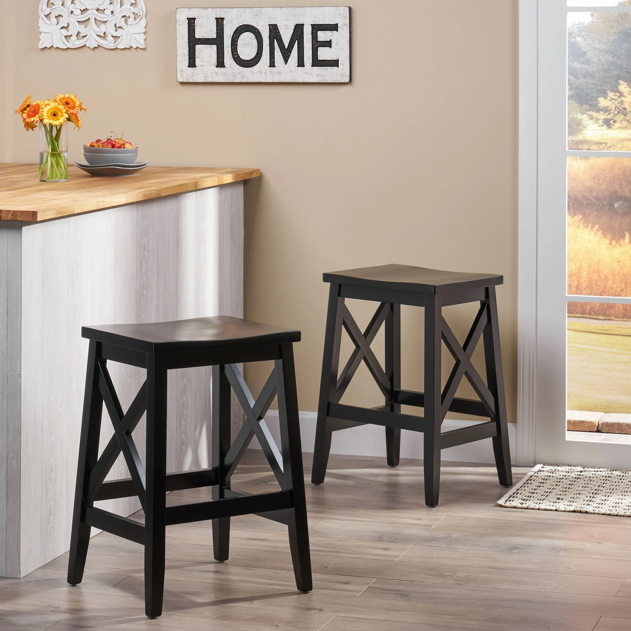 Contemporary Farmhouse Wooden Barstools (Set of 2) - NH245903