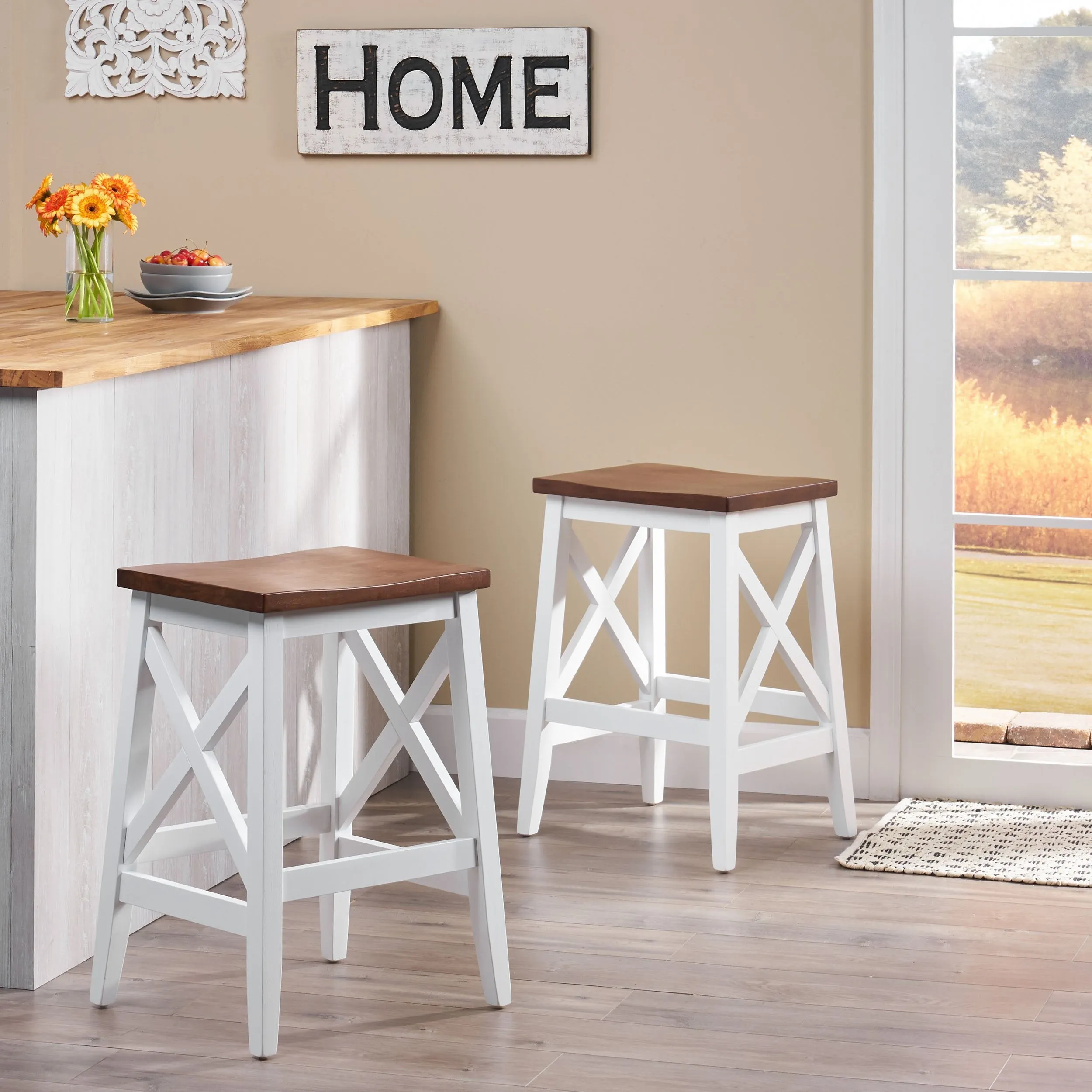 Contemporary Farmhouse Wooden Barstools (Set of 2) - NH245903