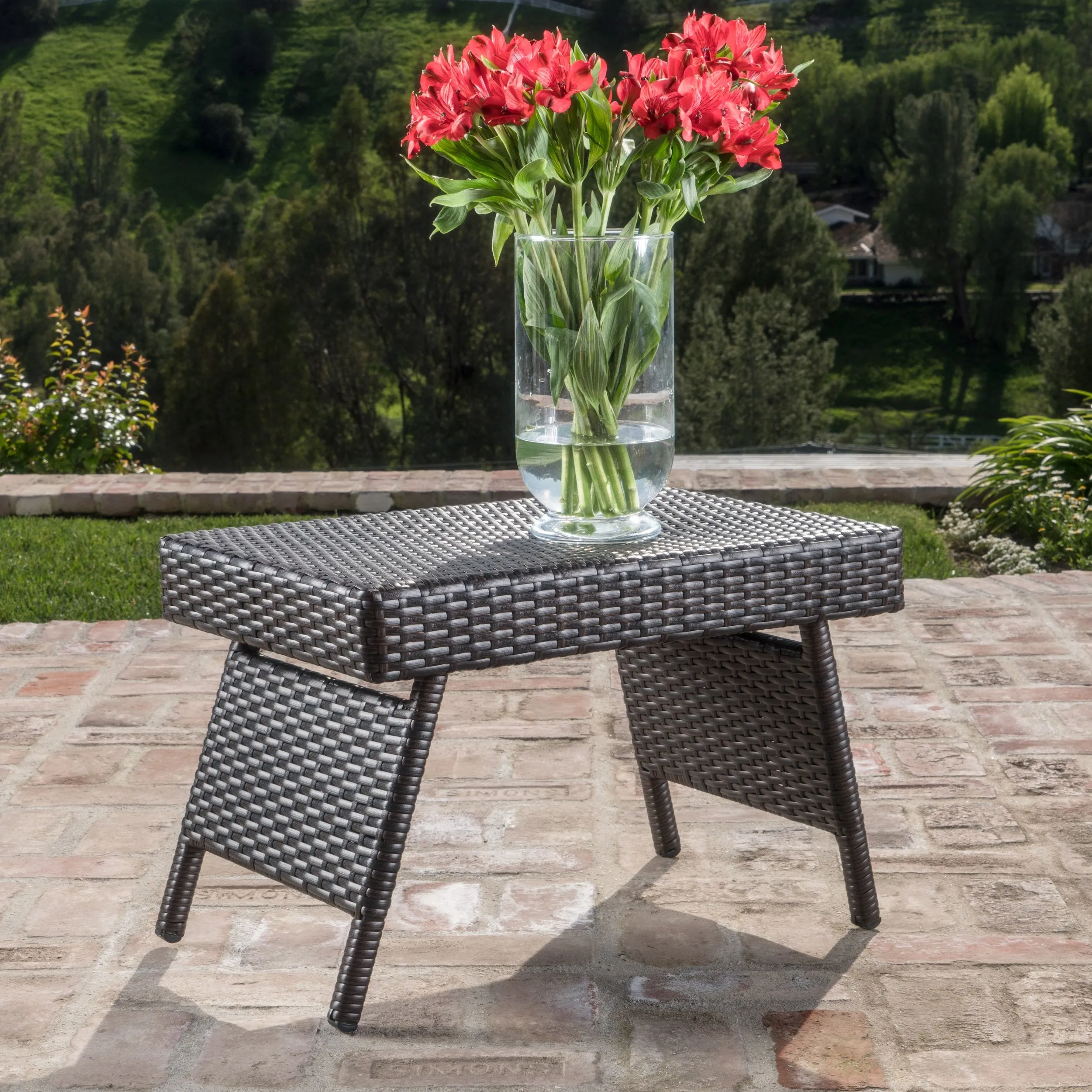 Contemporary Outdoor Mixed Mocha Woven Wicker End Table - NH656003 coffee table, accent table