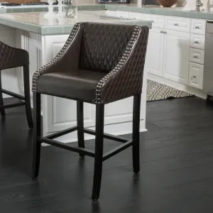 Contemporary Quilted Brown Bonded Leather Barstool with Nailhead Trim - NH291182 bar stool, counter stool