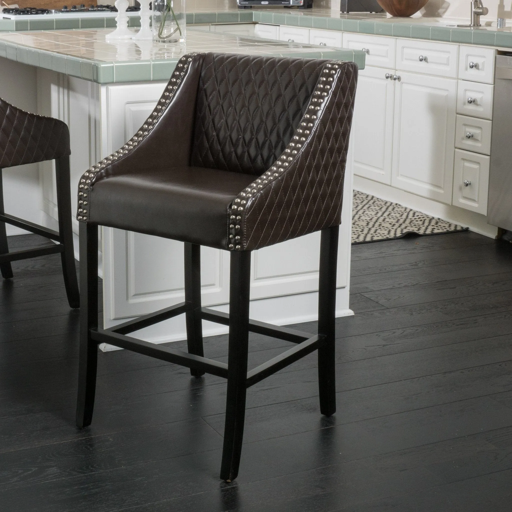 Contemporary Quilted Brown Bonded Leather Barstool with Nailhead Trim - NH291182 bar stool, counter stool