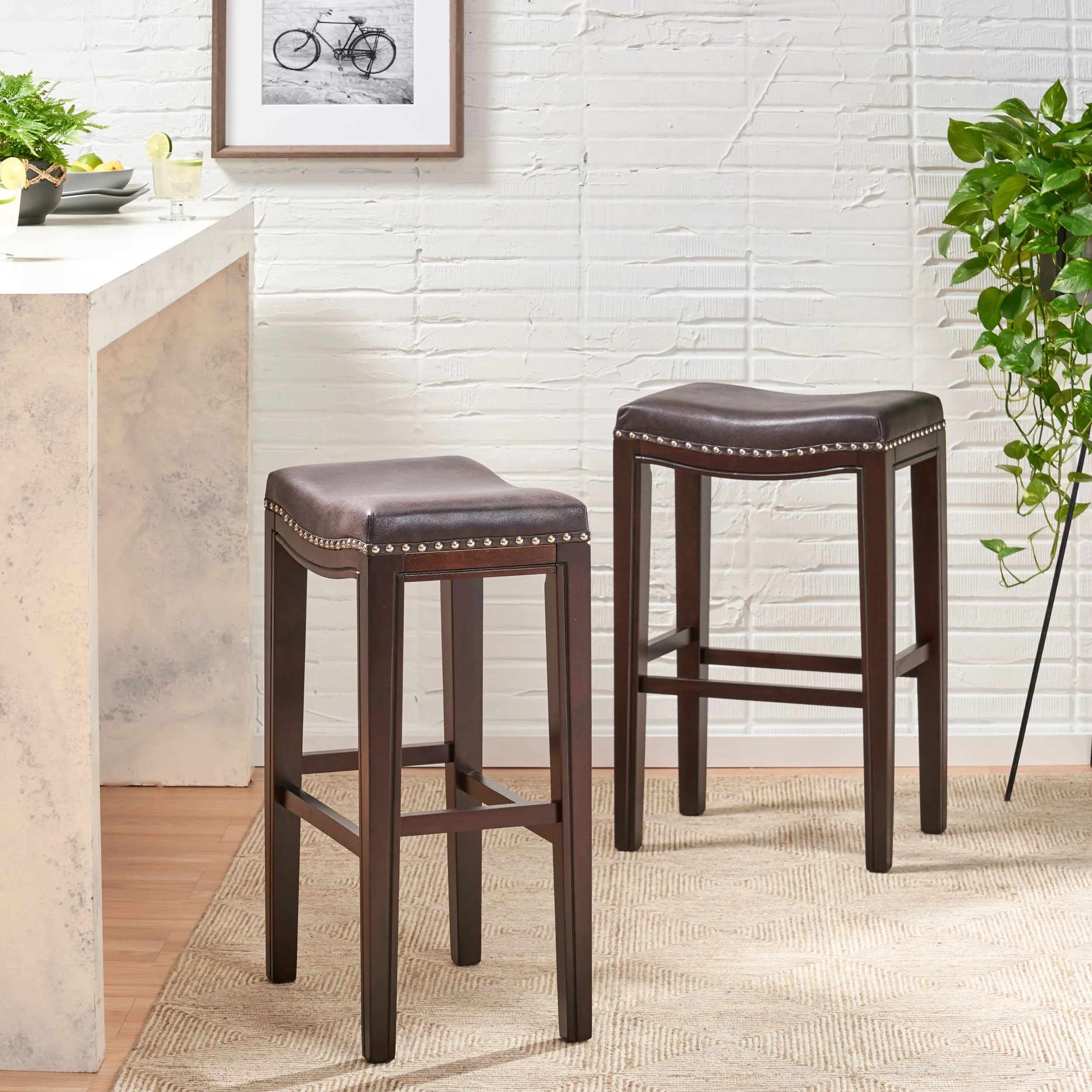 Contemporary Studded Fabric Bar Stool (Set of 2) - NH539013 bar stool, counter stool