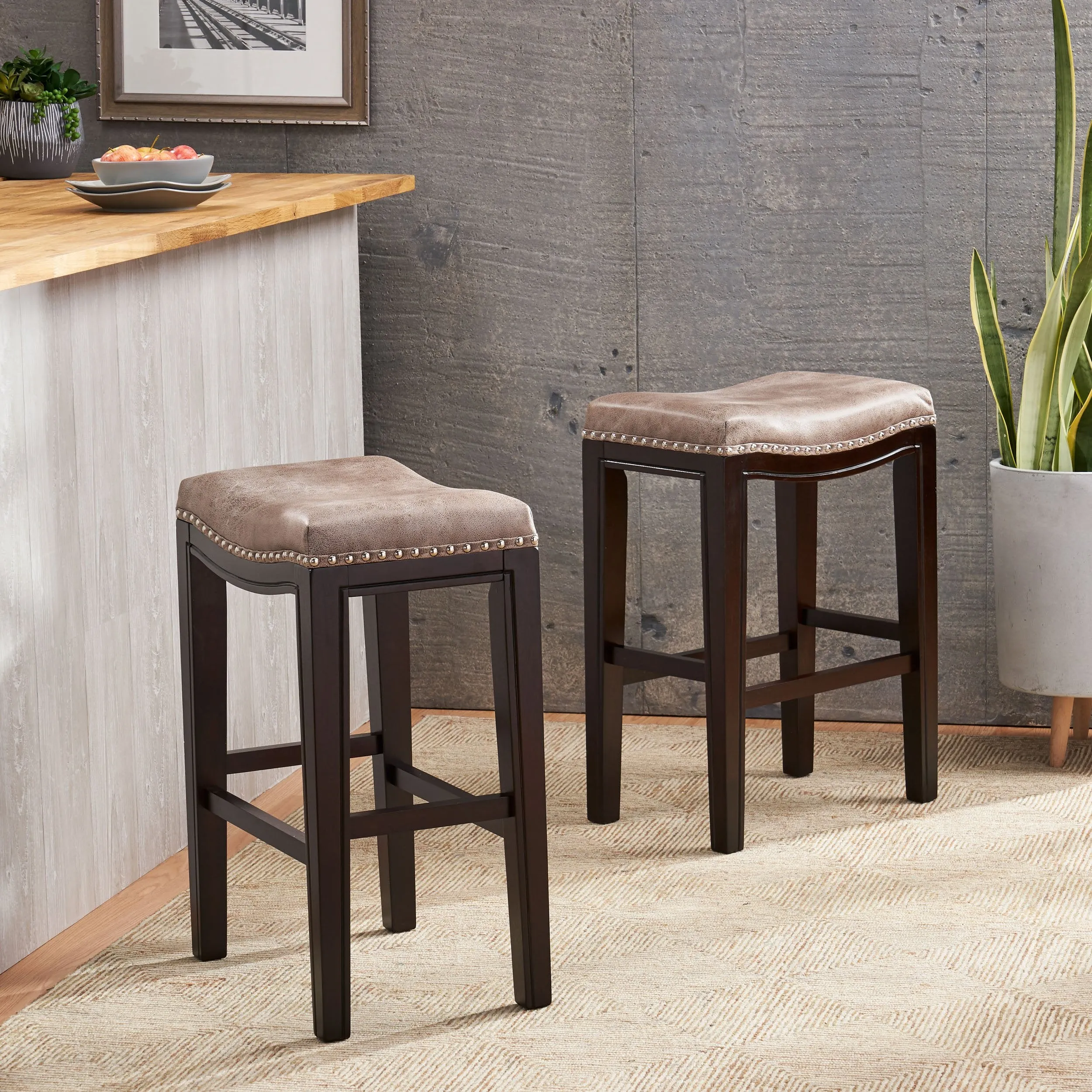 Contemporary Studded Fabric Counter Stool (Set of 2) - NH839013 bar stool, counter stool