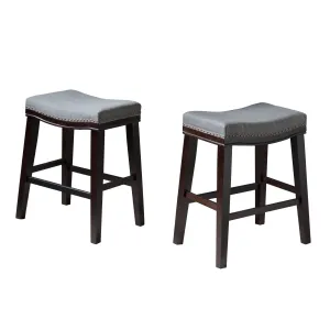 Contemporary Upholstered Saddle Counter Stool with Nailhead Trim, Set of 2 - NH298303 bar stool, counter stool