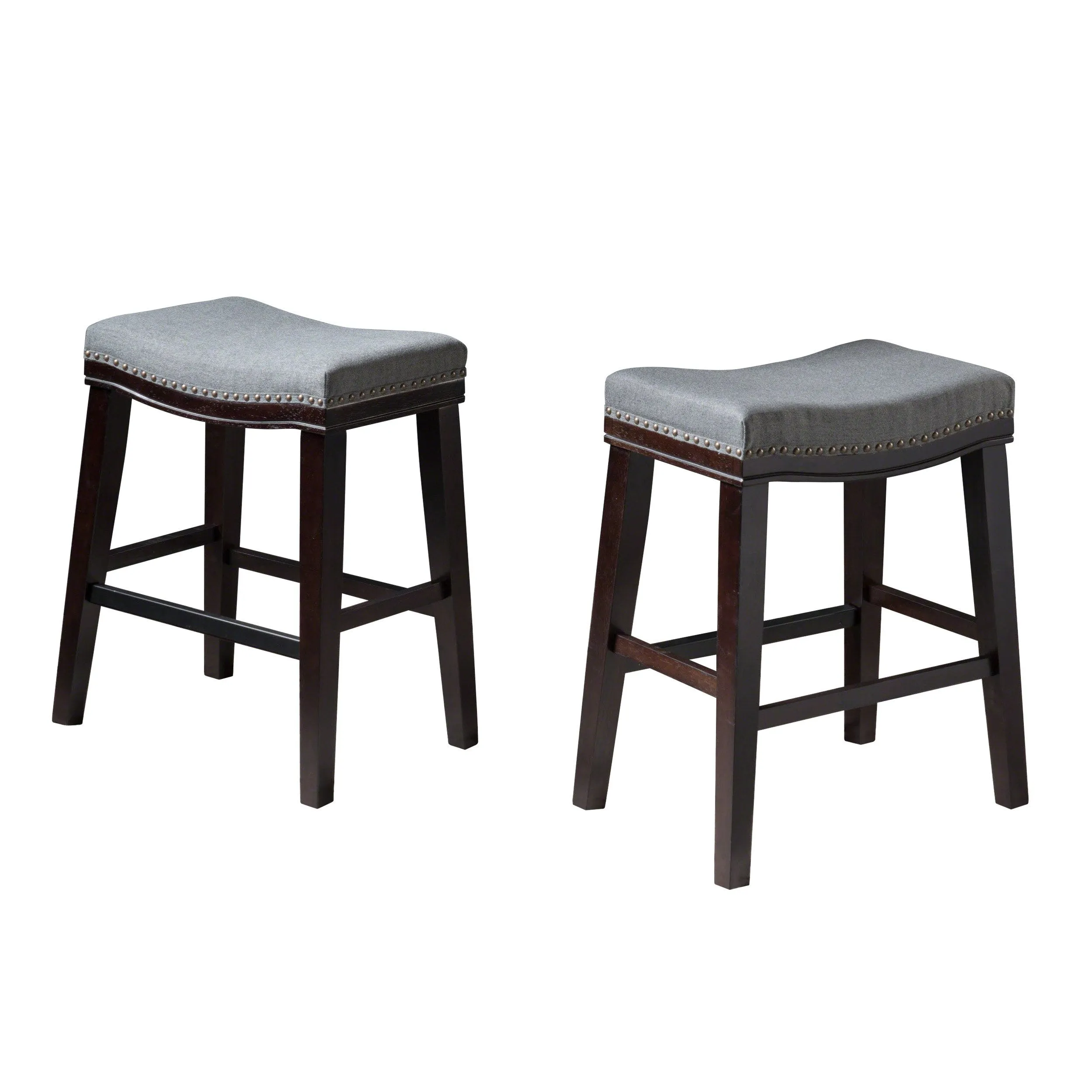 Contemporary Upholstered Saddle Counter Stool with Nailhead Trim, Set of 2 - NH298303 bar stool, counter stool