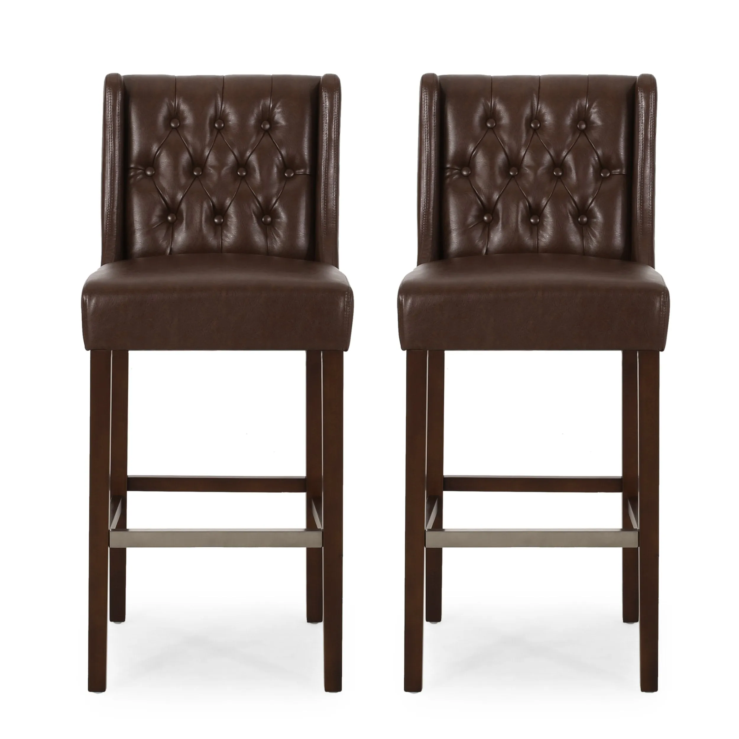 Contemporary Wingback Faux Leather Barstools (Set of 2) - NH362313
