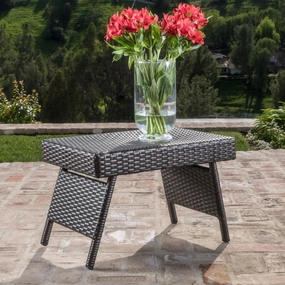 Contemporary Outdoor Mixed Mocha Woven Wicker End Table - NH656003 coffee table, accent table