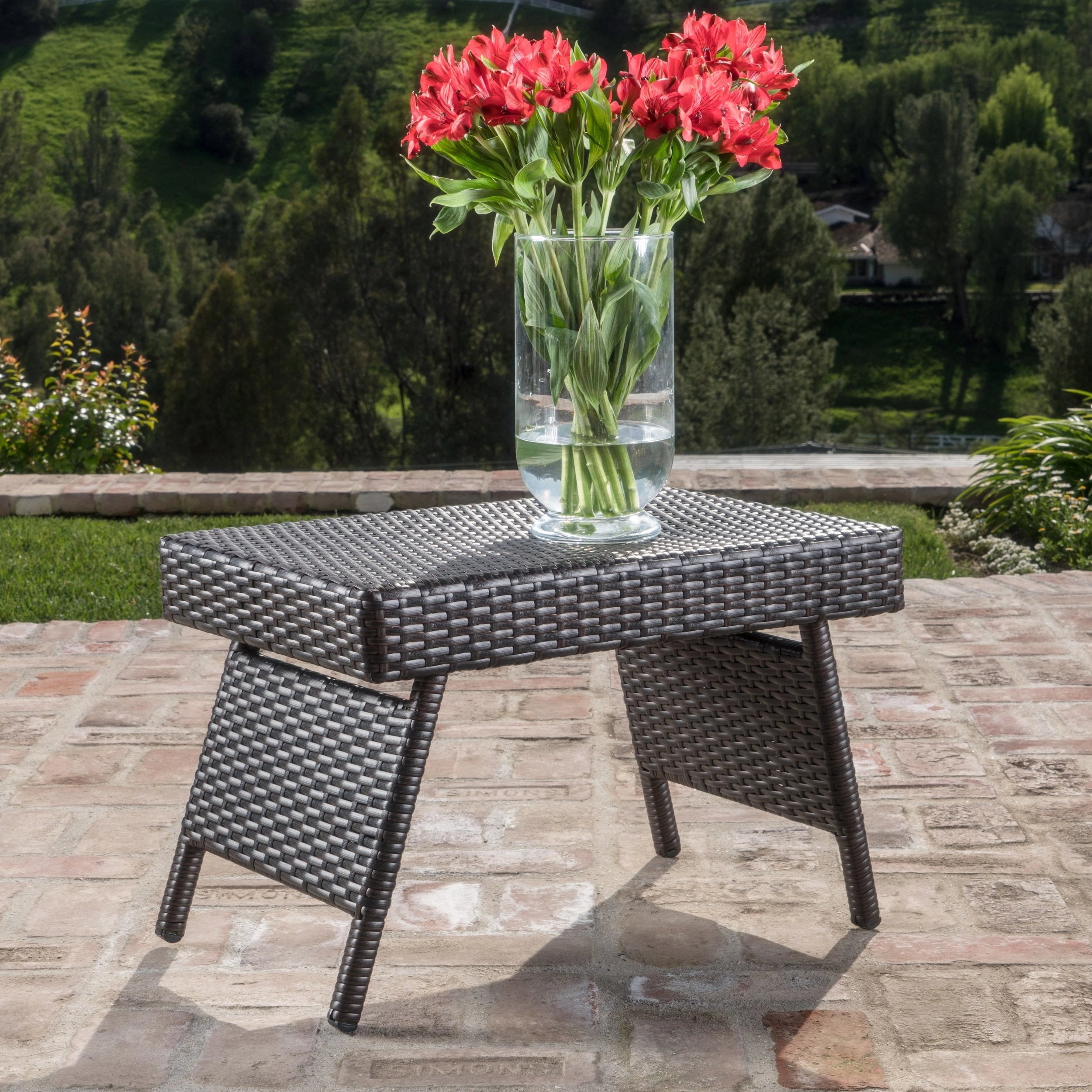 Contemporary Outdoor Mixed Mocha Woven Wicker End Table - NH656003 coffee table, accent table