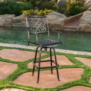 Copper Finish Cast Aluminum 30-Inch Swivel Single Bar Stool - NH280592 patio chairs, outdoor seating