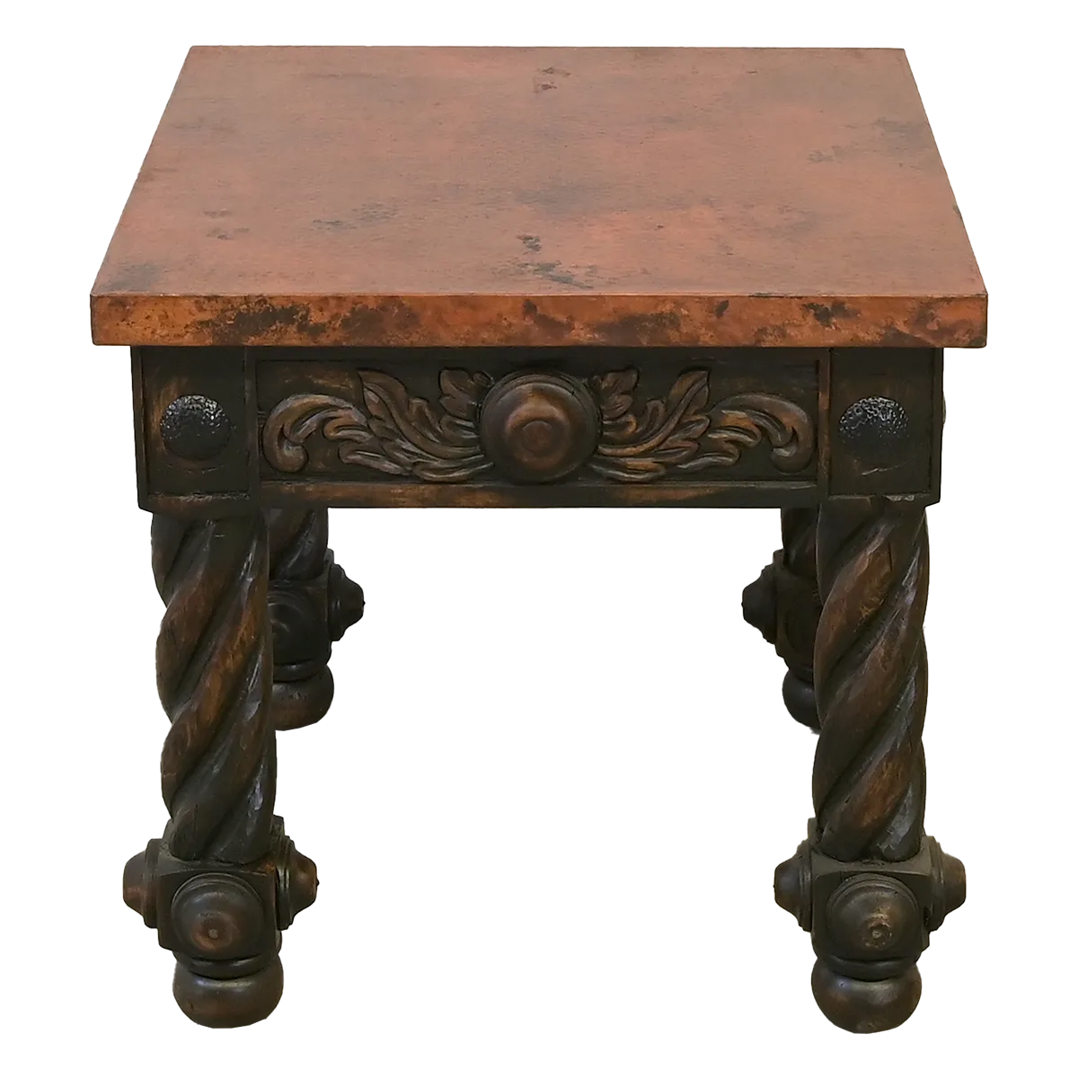 Copper Top Hand Carved End Table