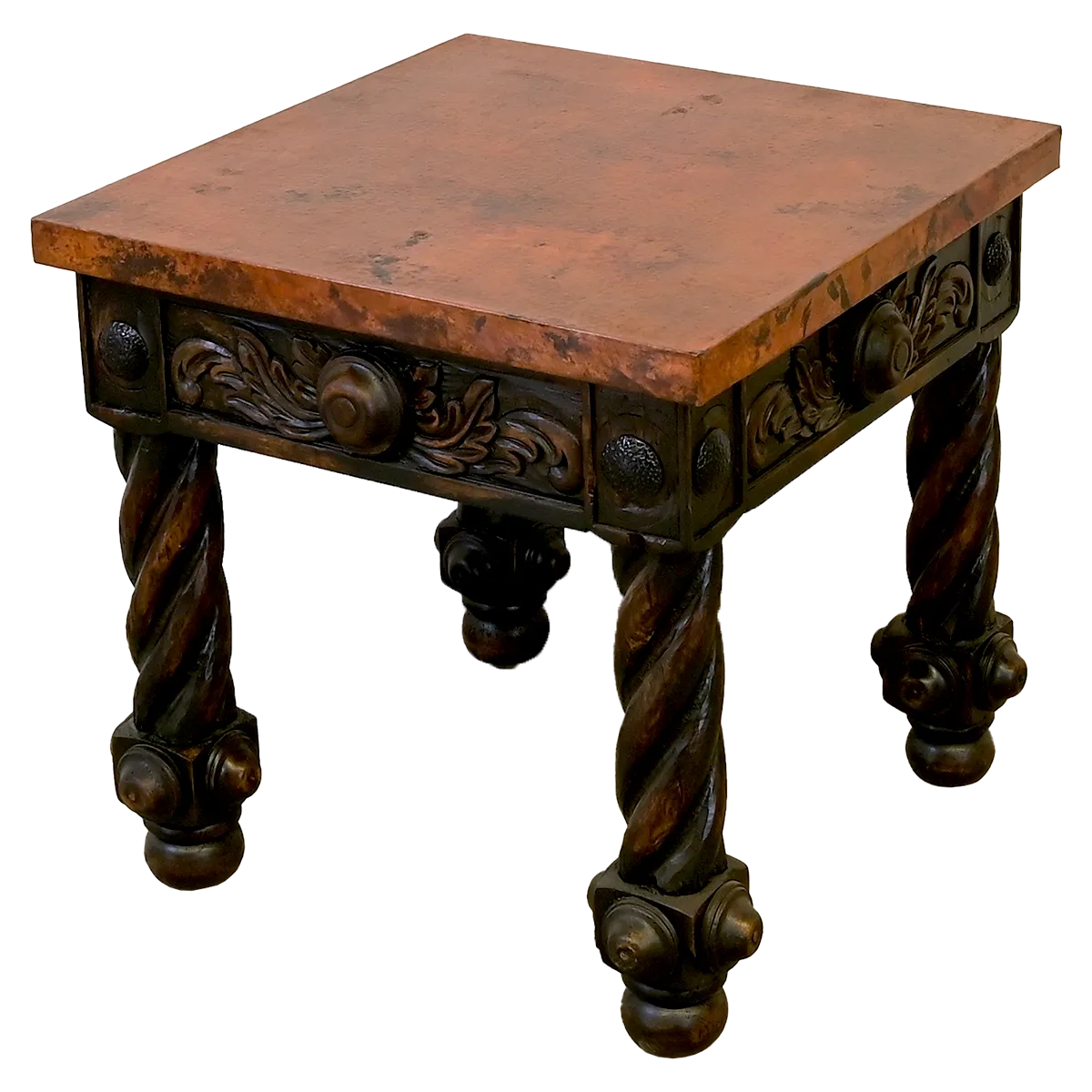 Copper Top Hand Carved End Table
