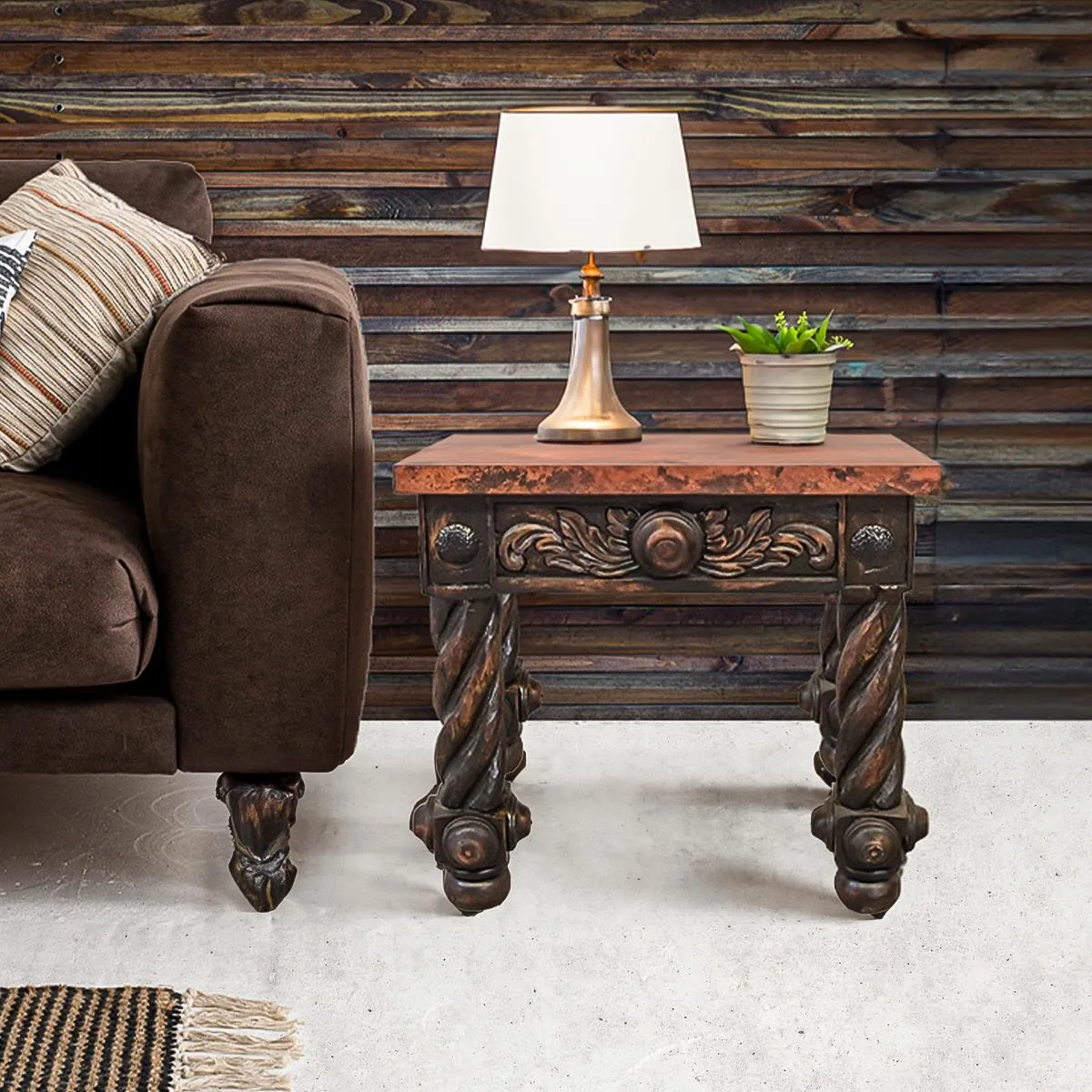 Copper Top Hand Carved Table Table