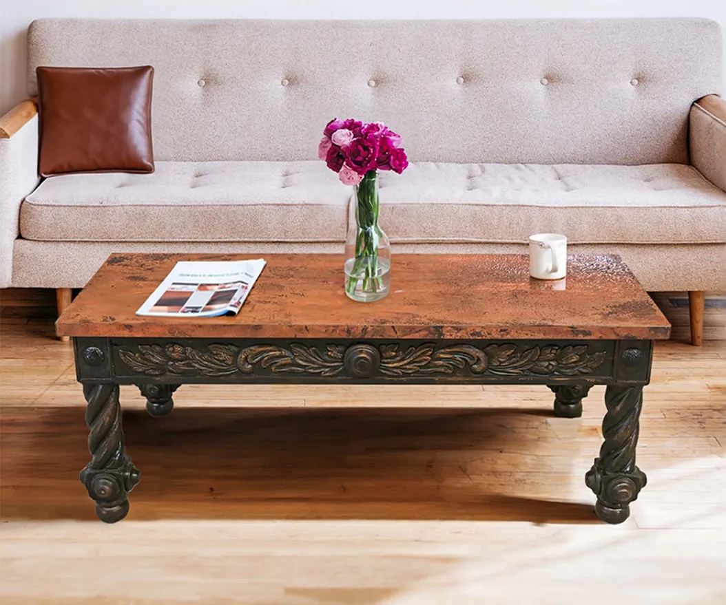 Copper Top Hand Carved Table Table