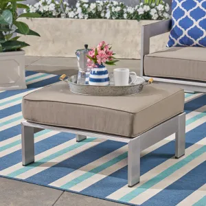 Coral Cushioned Auminum Ottoman, Silver and Khaki - NH772603 patio chairs, outdoor seating