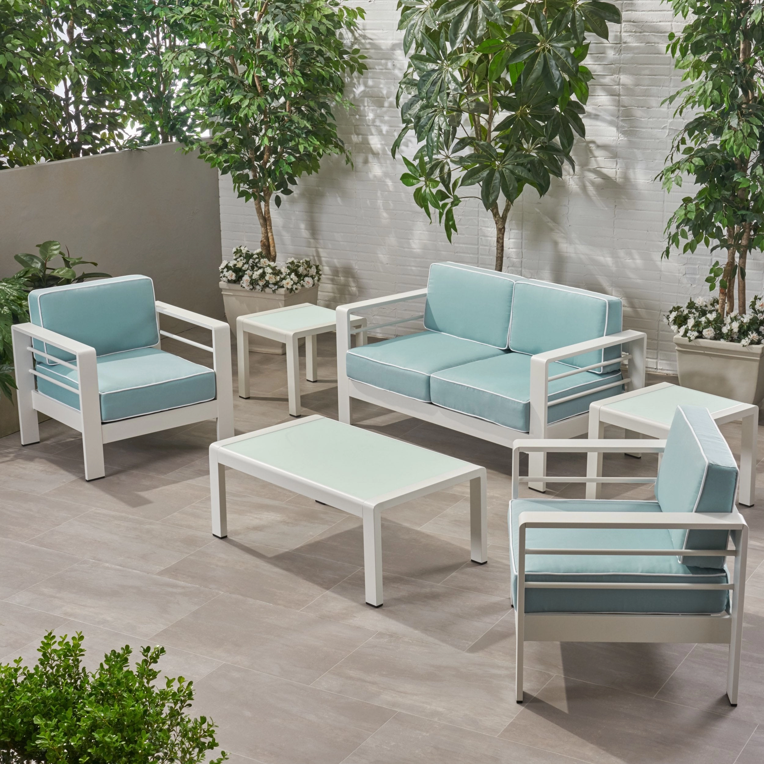Coral Outdoor 4 Seater Aluminum Chat Set with 2 Side Table - NH075903