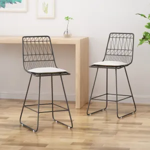 Counter Stools, 26" Seats, Modern, Geometric, Gray Iron Frames with Ivory Cushion (Set of 2) - NH206703 bar stool, counter stool