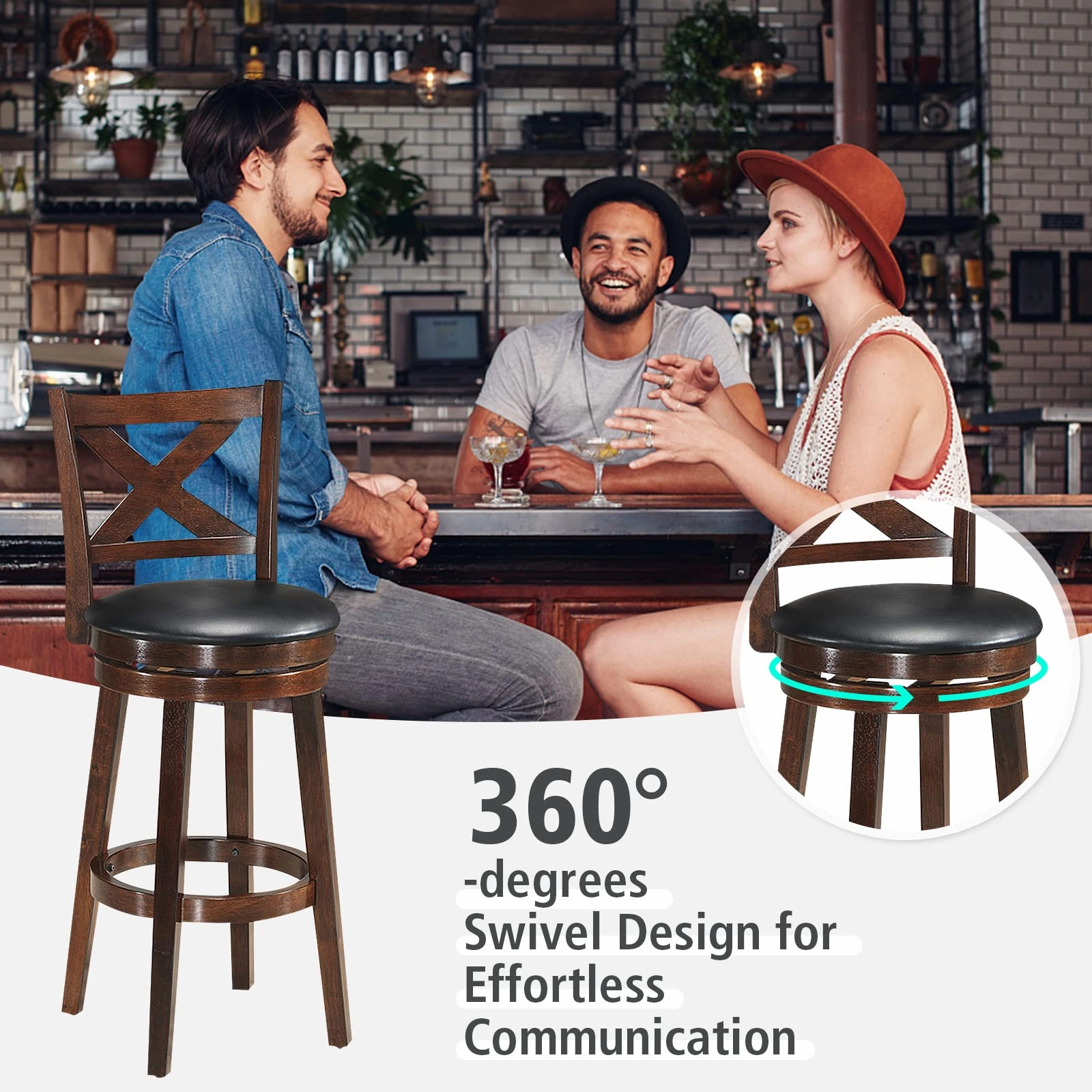Counter Height Dining Chair, Fabric Upholstered 360 Degree Swivel, PVC Cushioned Seat, Perfect for Dining and Living Room