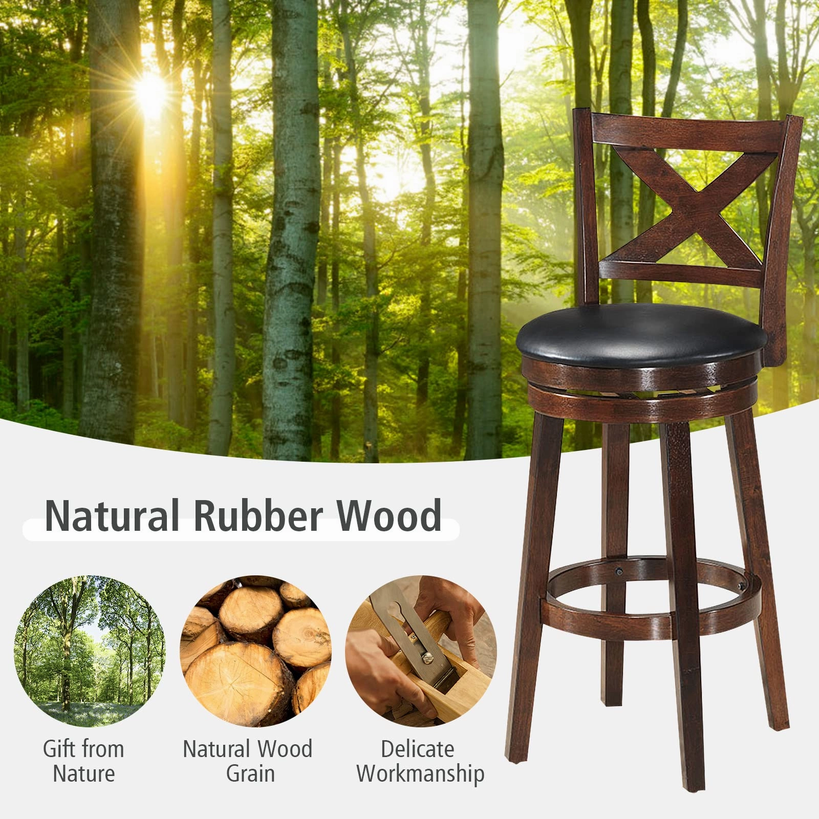 Counter Height Dining Chair, Fabric Upholstered 360 Degree Swivel, PVC Cushioned Seat, Perfect for Dining and Living Room