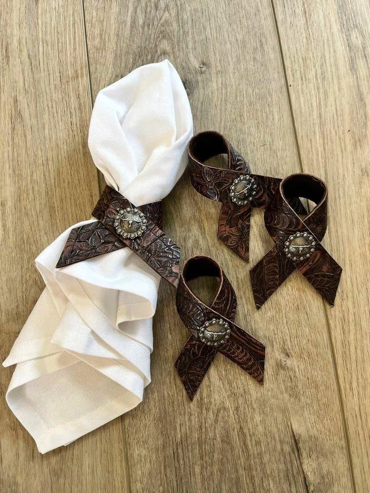 Cowboy Tool Leather Napkin Rings 4-pc