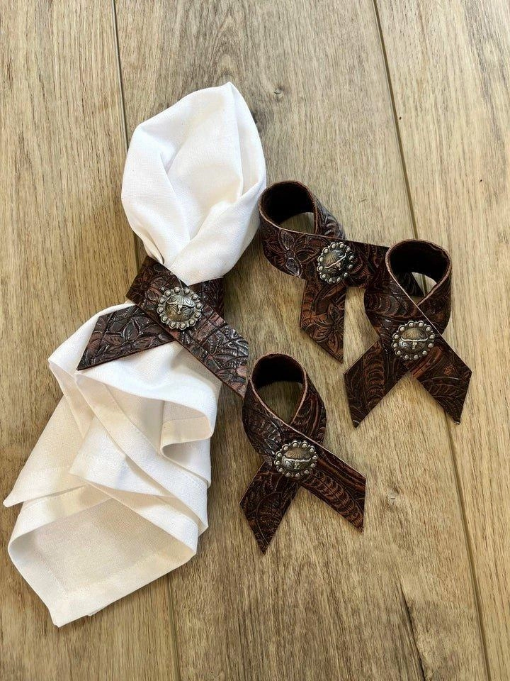 Cowboy Tool Leather Napkin Rings 4-pc