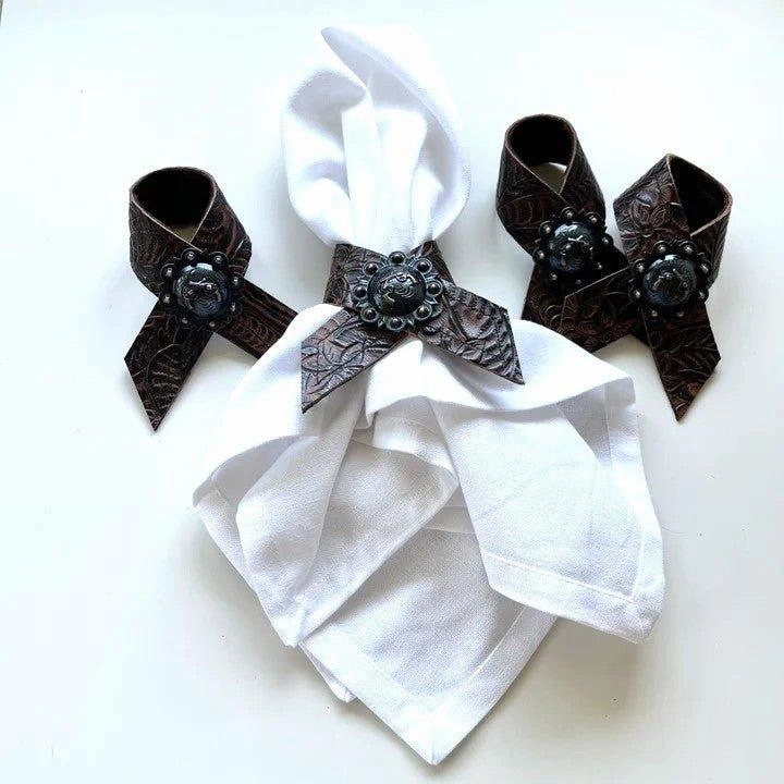 Cowboy Tool Leather Napkin Rings 4-pc