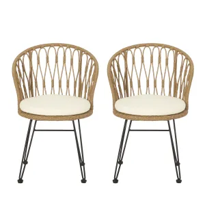 Cowen Outdoor Wicker Dining Chairs with Cushion, Set of 2, Light Brown, Black, and Beige chandelier, pendant light