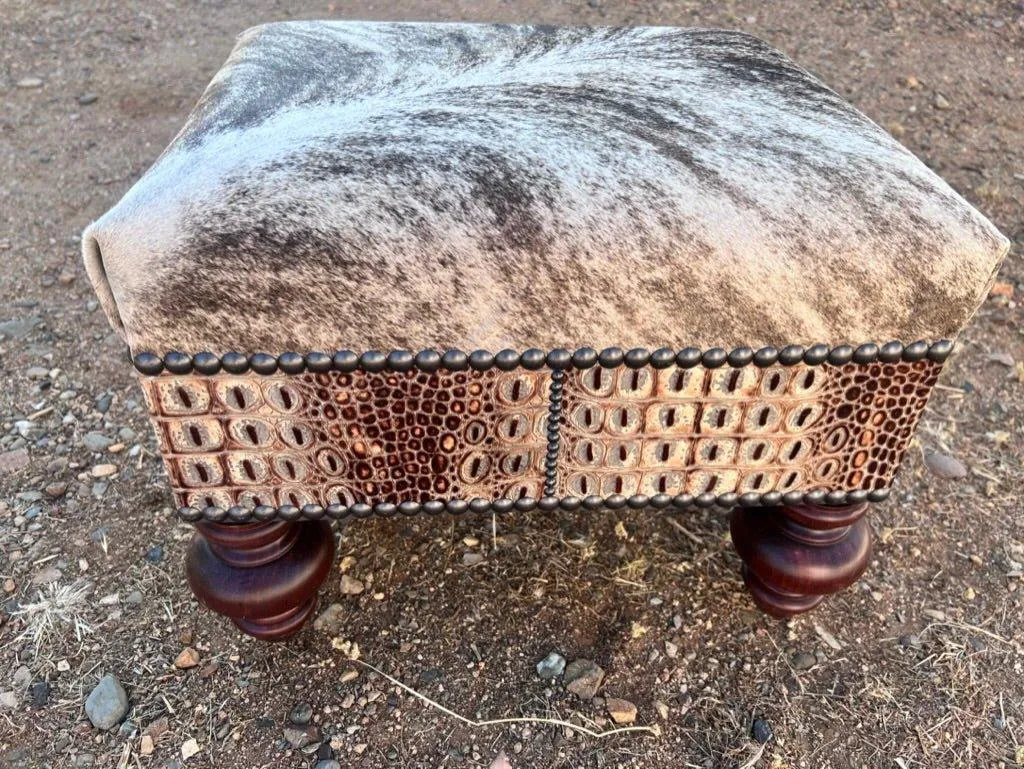 Cowhide & Croc Leather Ottoman