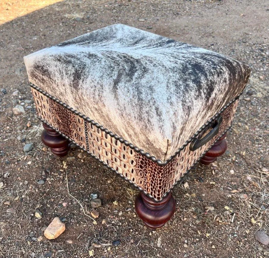Cowhide & Croc Leather Ottoman