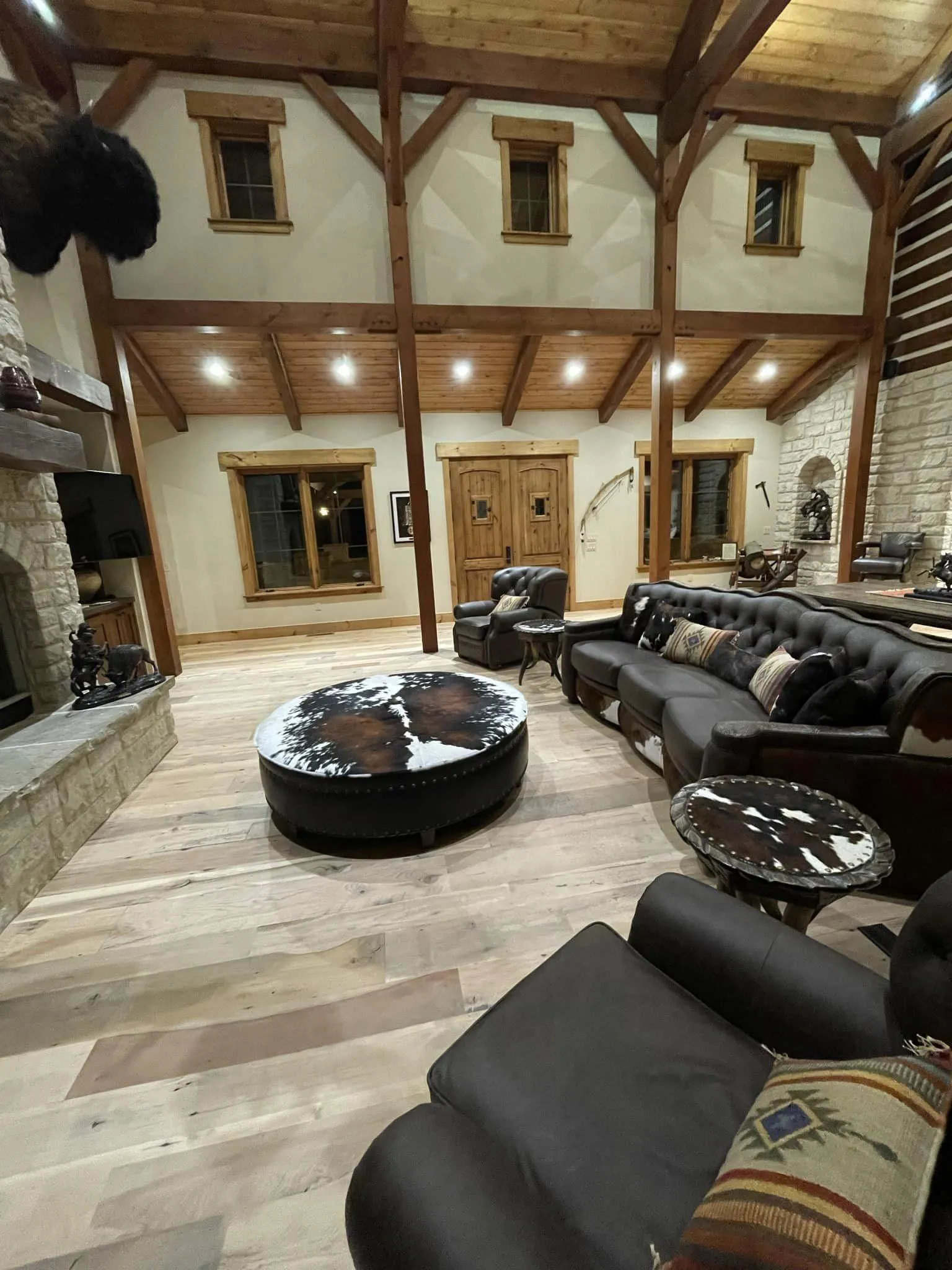 Cowhide & Distressed Black Chocolate Leather Ottoman