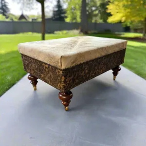Cowhide & Embossed Leather Ottoman on Casters vanity mirror, wall mirror