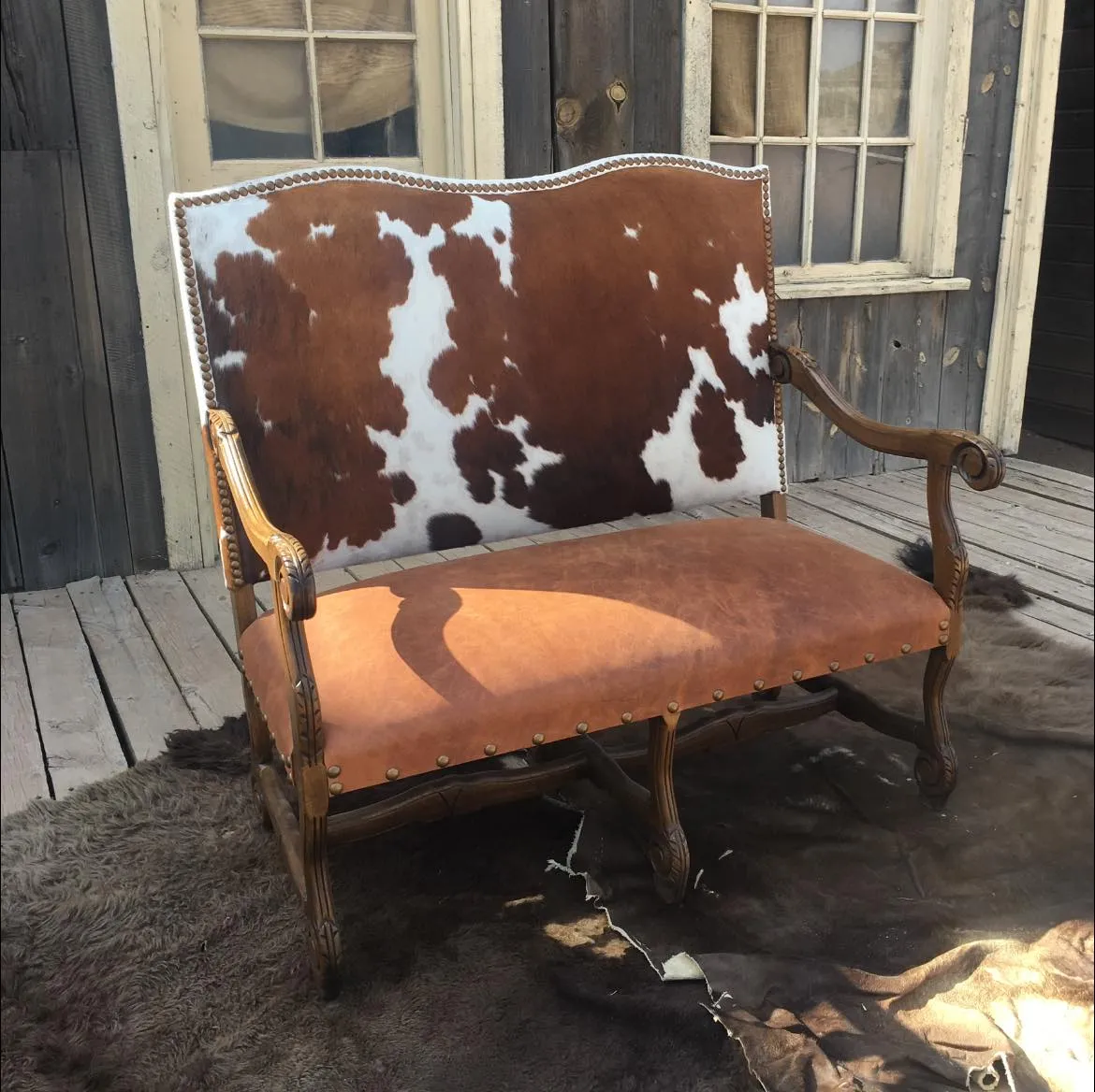 Cowhide & Leather Regency Settee Love Seat