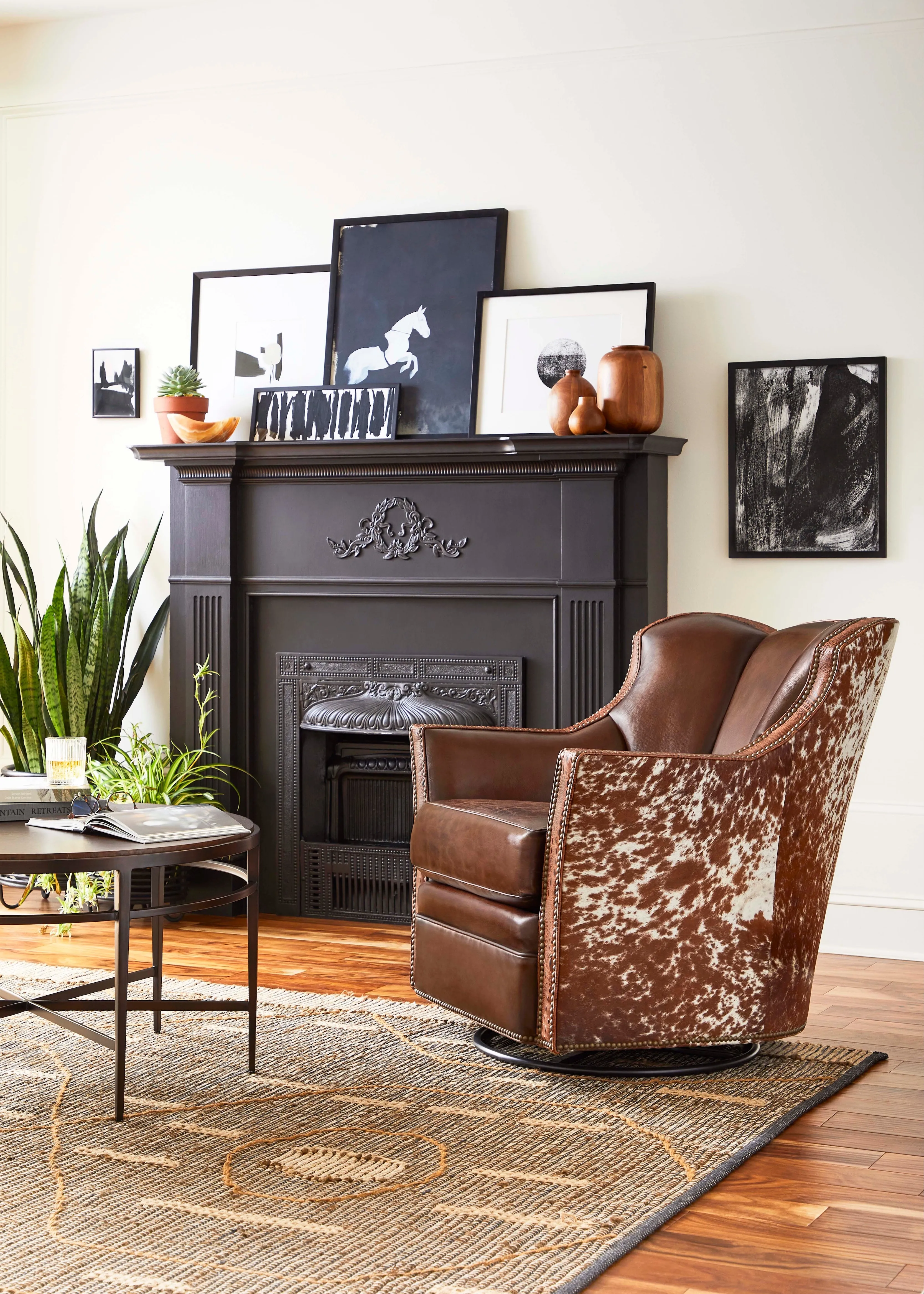Cowhide & Leather Swivel Chair