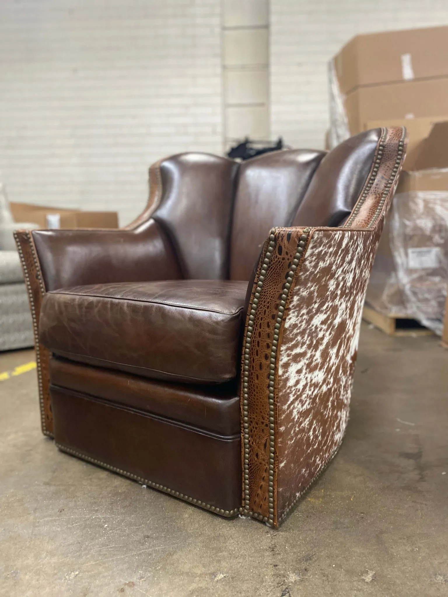 Cowhide & Leather Swivel Chair