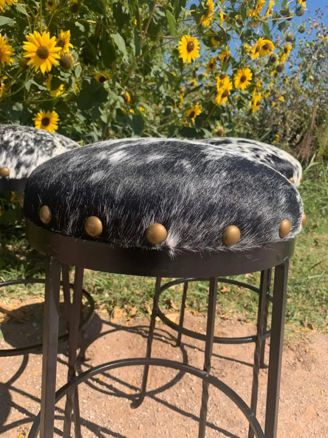 Cowhide Wrought Iron Bar Stools