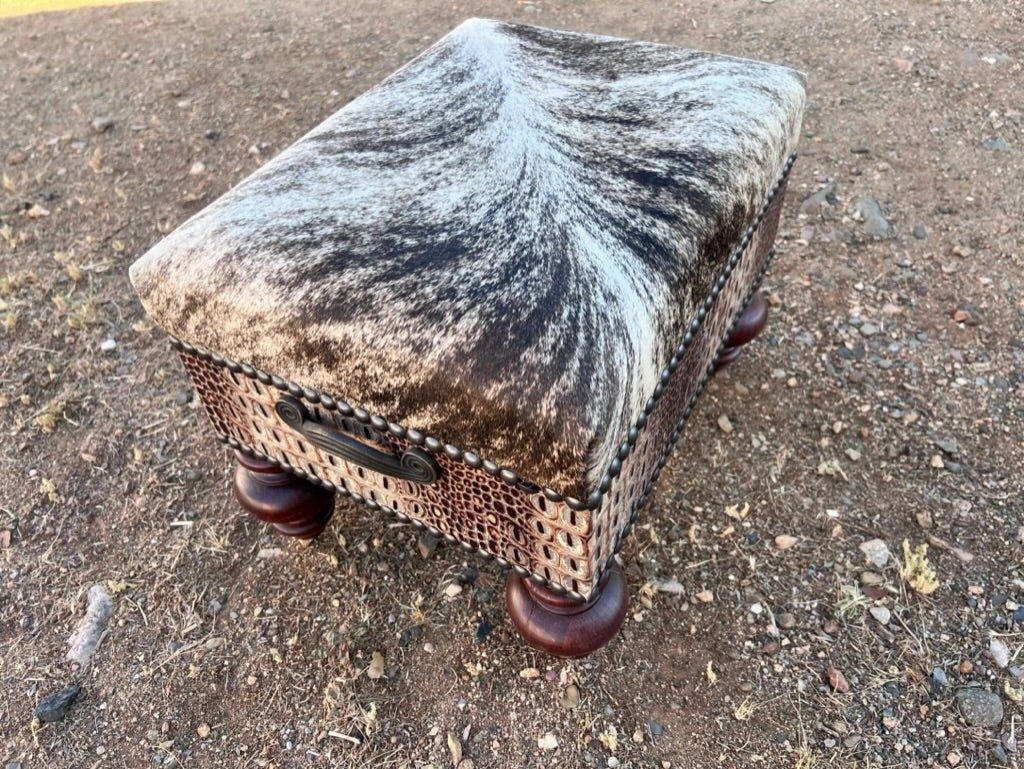 Cowhide & Croc Leather Ottoman