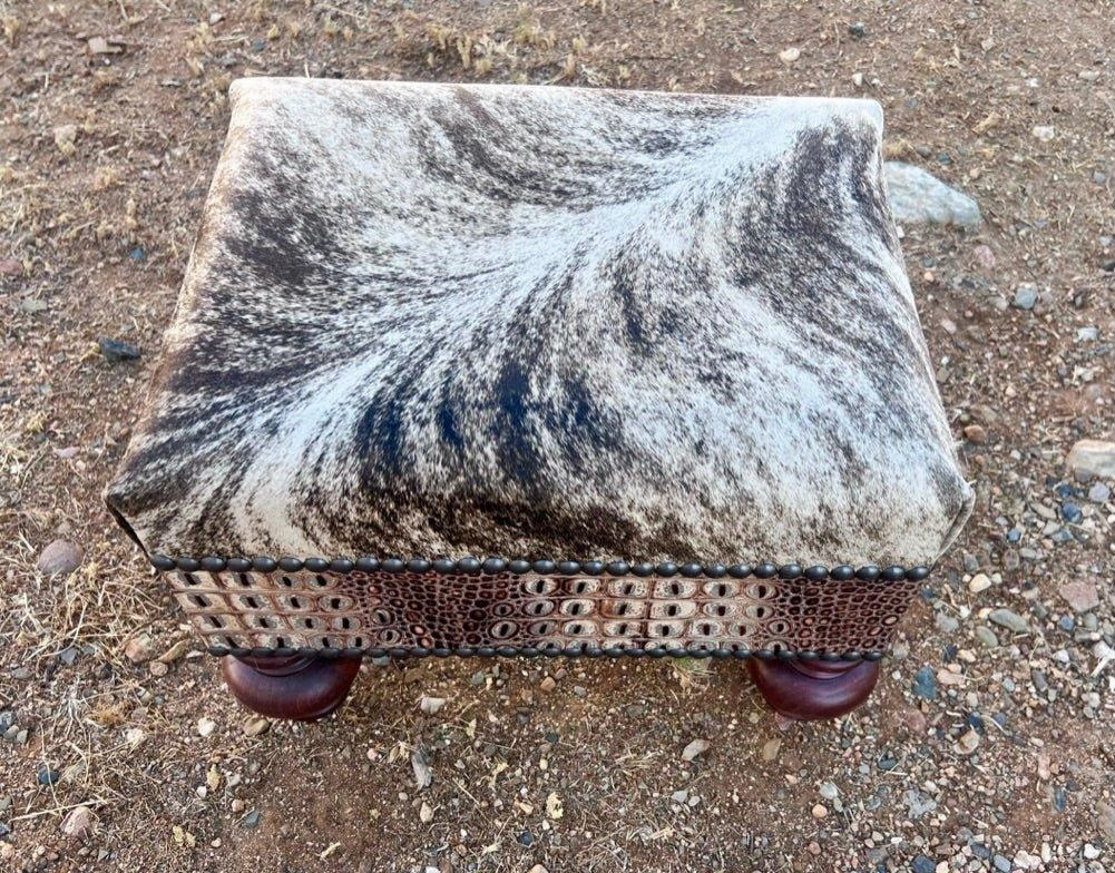 Cowhide & Croc Leather Ottoman