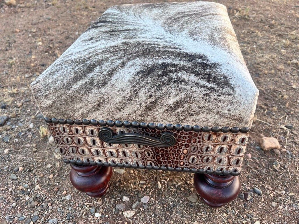 Cowhide & Croc Leather Ottoman