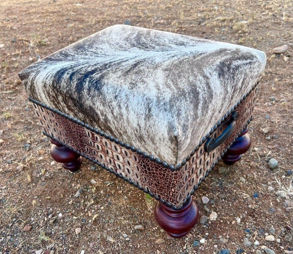 Cowhide & Croc Leather Ottoman table runner, placemat