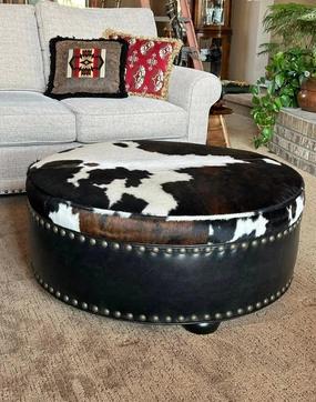 Cowhide & Distressed Black Chocolate Leather Ottoman table runner, placemat