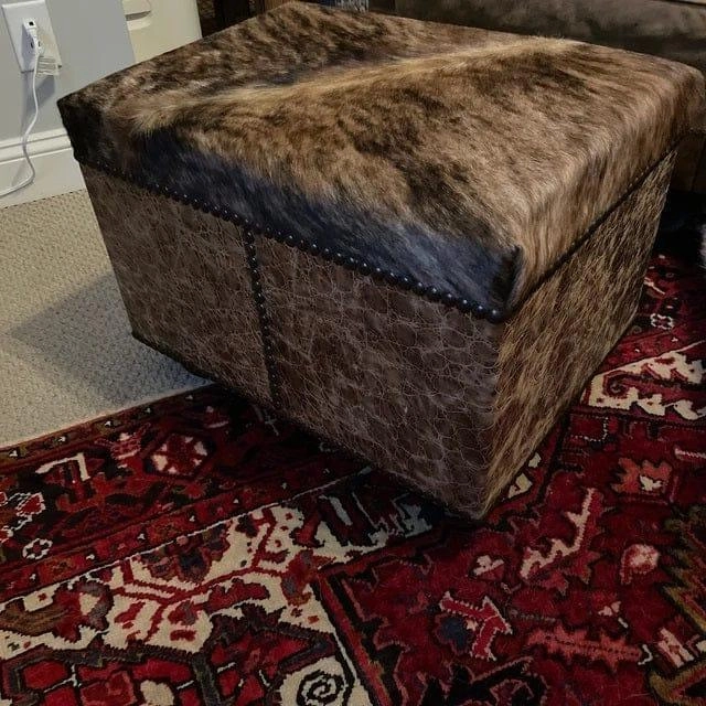 Cowhide & Leather Western Footstool