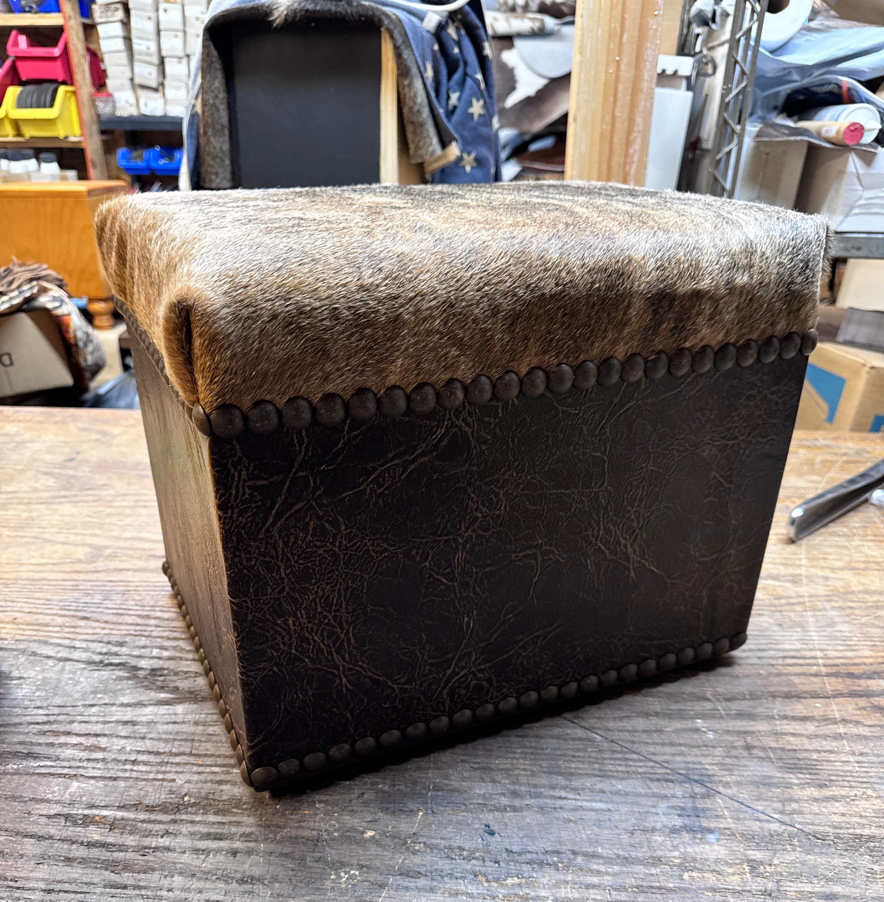 Cowhide & Leather Western Footstool