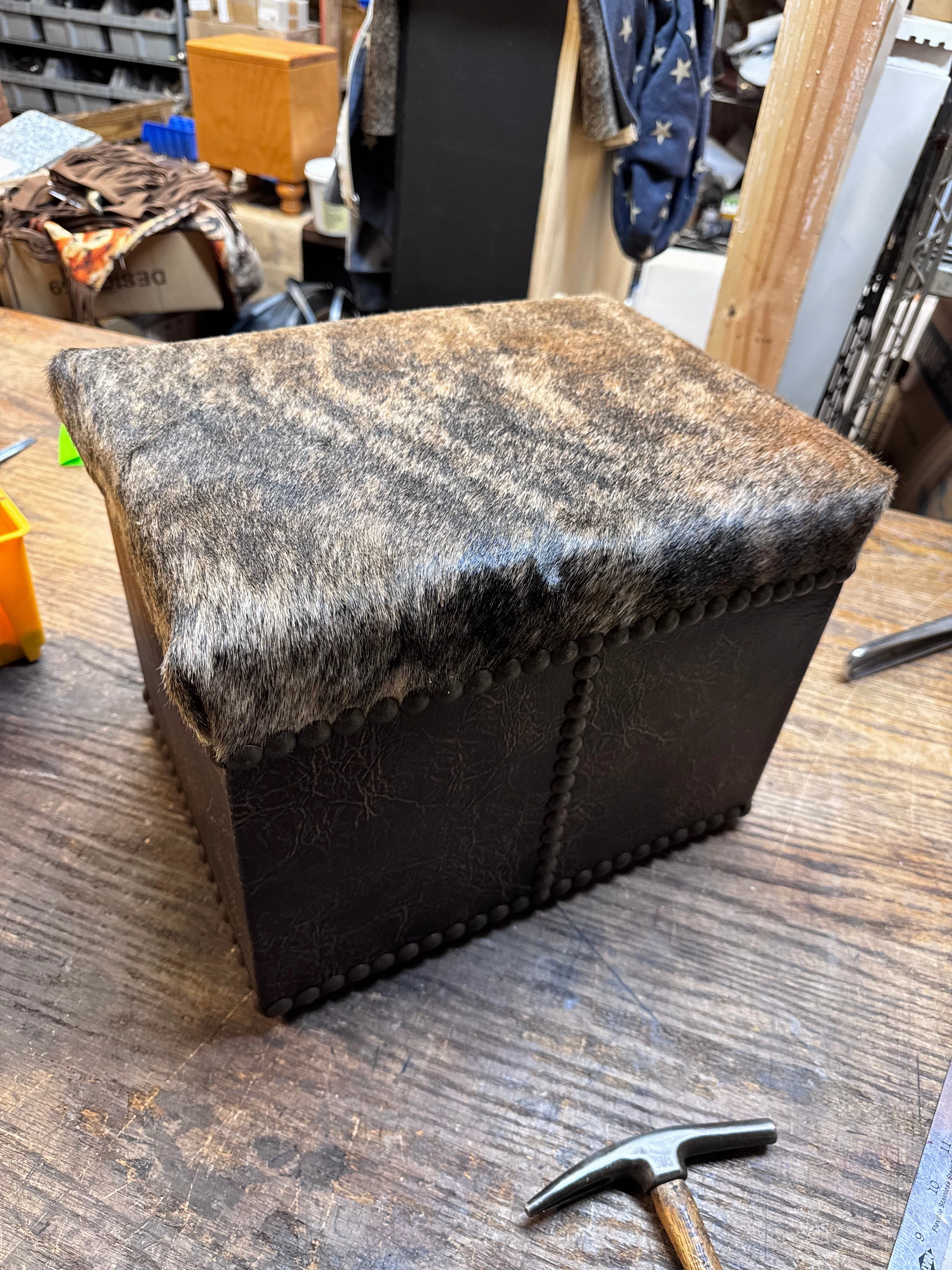 Cowhide & Leather Western Footstool