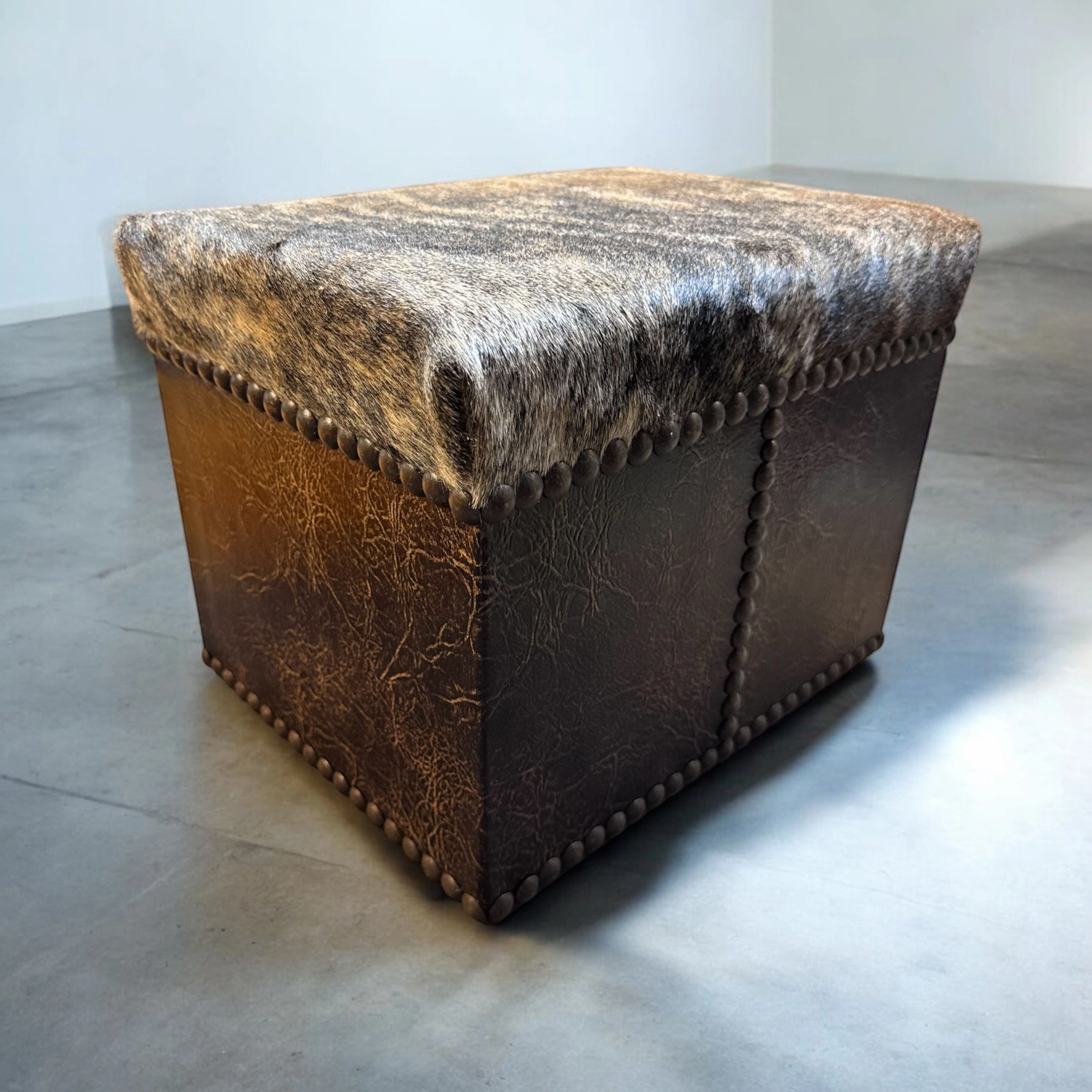 Cowhide & Leather Western Footstool