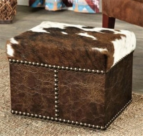 Cowhide & Leather Western Footstool table runner, placemat