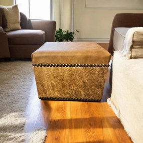 Cowhide Ottoman with Leather Top table runner, placemat