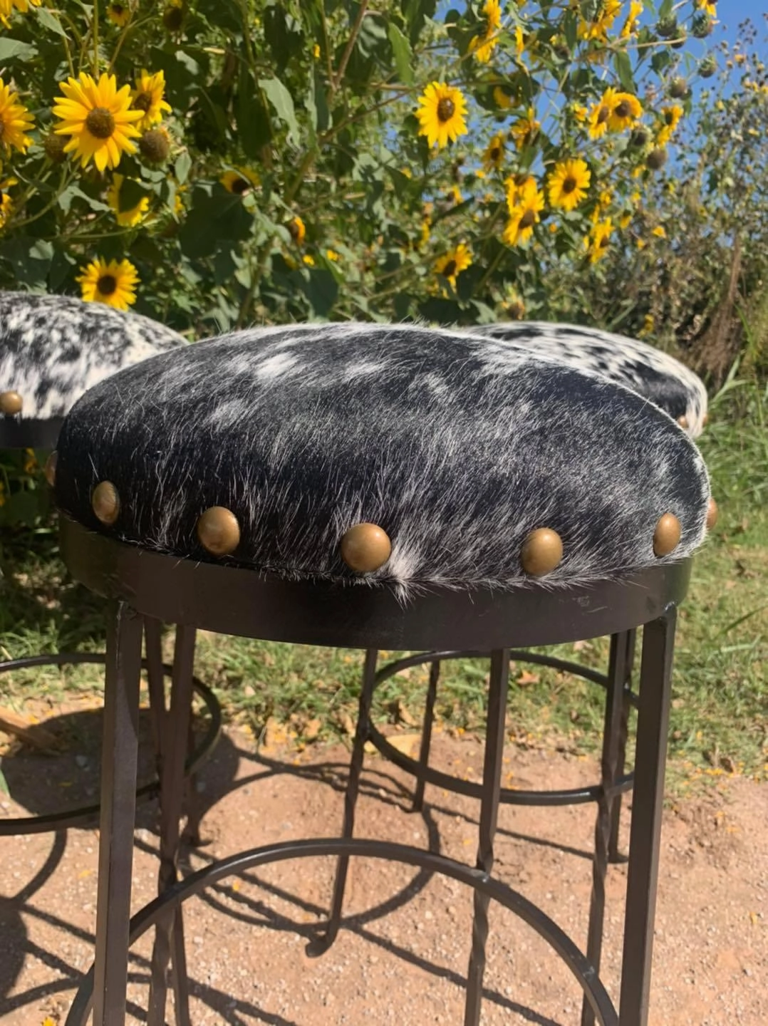 Cowhide Wrought Iron Bar Stools
