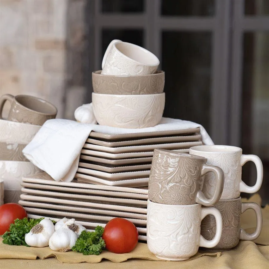 Cream Floral Embossed Dinnerware