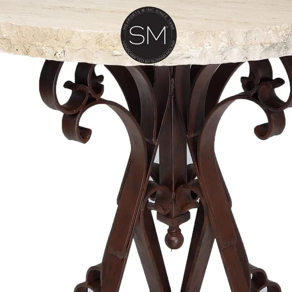 Cream Travertine and Iron Entry Table